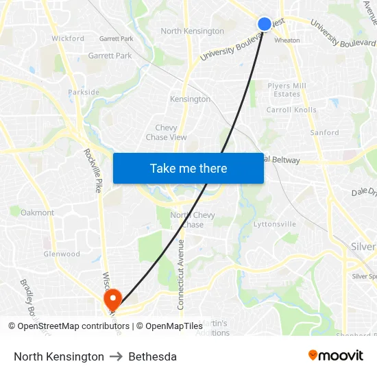 North Kensington to Bethesda map
