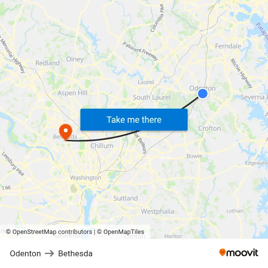 Odenton to Bethesda map