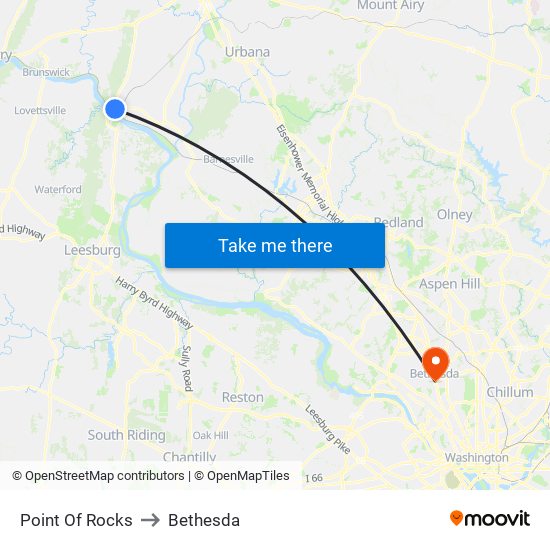 Point Of Rocks to Bethesda map