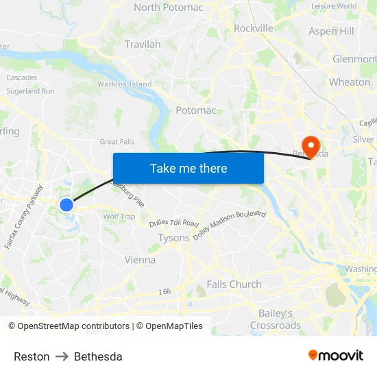 Reston to Bethesda map