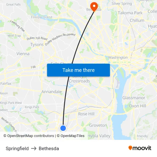 Springfield to Bethesda map