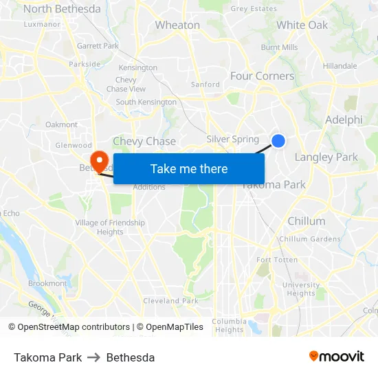 Takoma Park to Bethesda map
