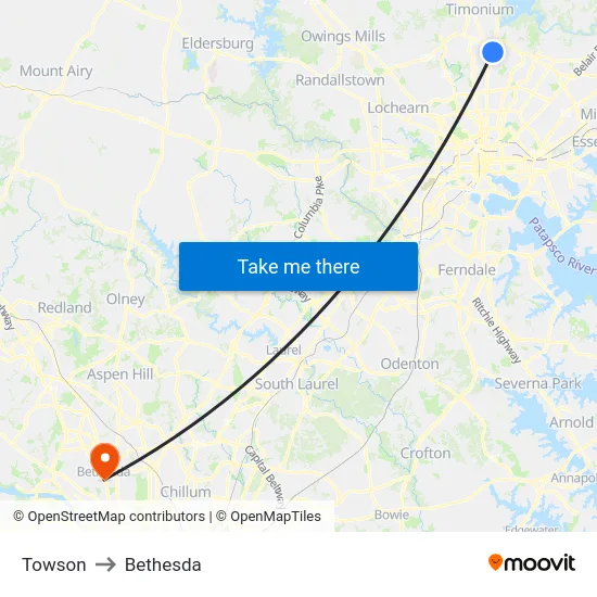 Towson to Bethesda map