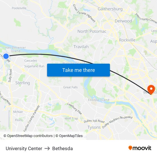 University Center to Bethesda map