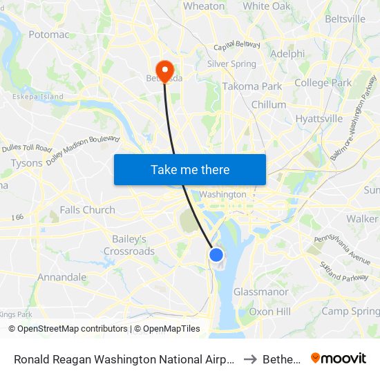 Ronald Reagan Washington National Airport (Dca) to Bethesda map