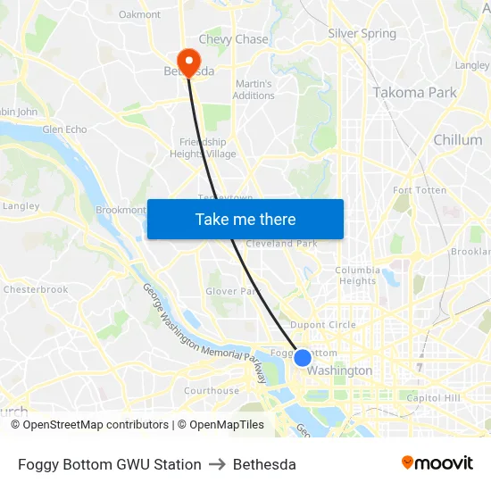 Foggy Bottom GWU Station to Bethesda map