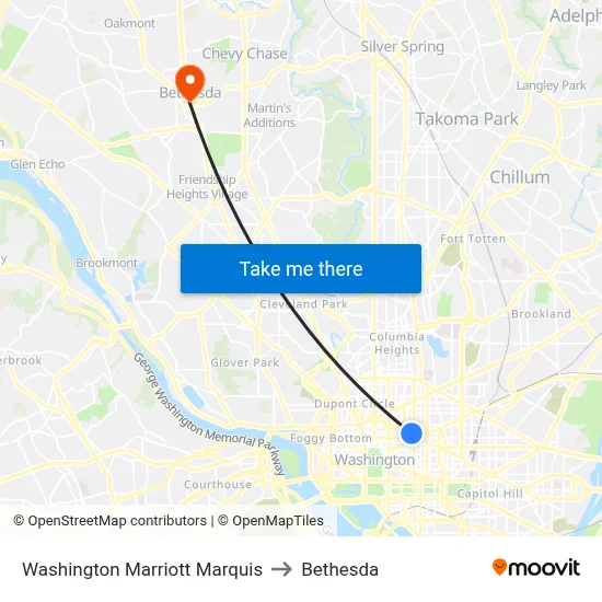 Washington Marriott Marquis to Bethesda map