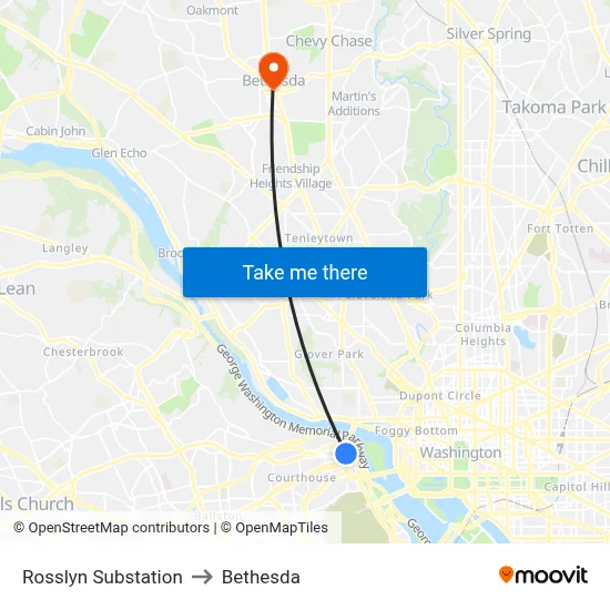 Rosslyn Substation to Bethesda map