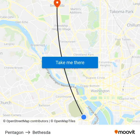 Pentagon to Bethesda map