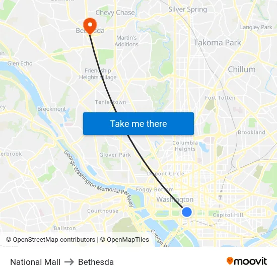 National Mall to Bethesda map