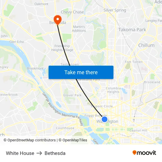 White House to Bethesda map