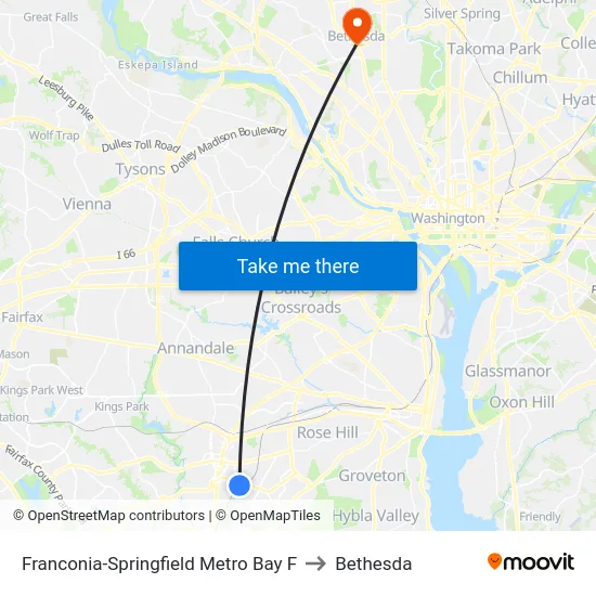 Franconia-Springfield Metro Bay F to Bethesda map