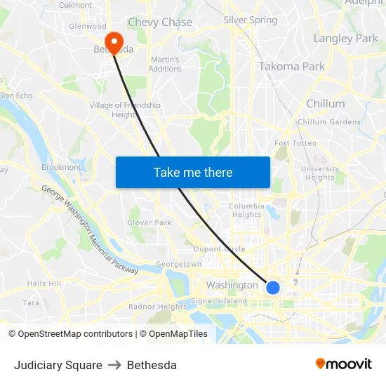 Judiciary Square to Bethesda map