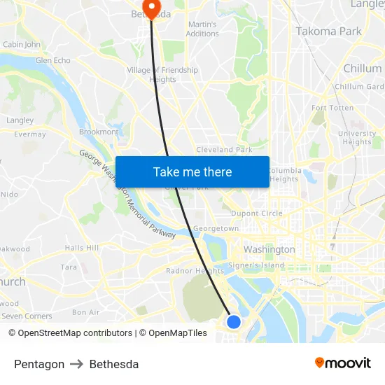 Pentagon to Bethesda map