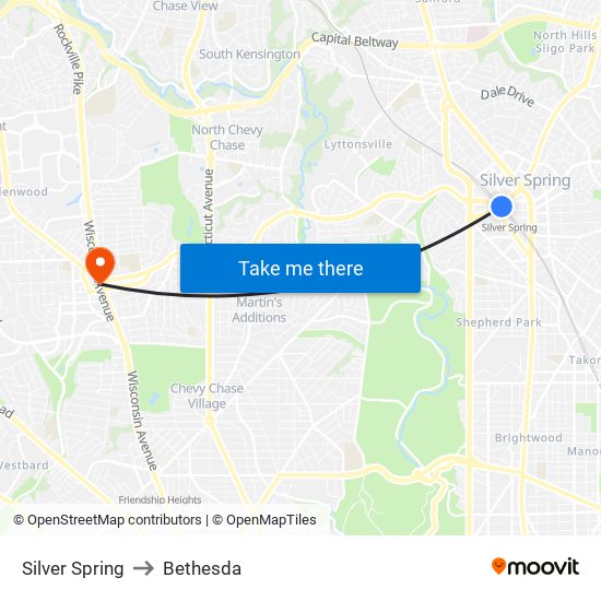 Silver Spring to Bethesda map