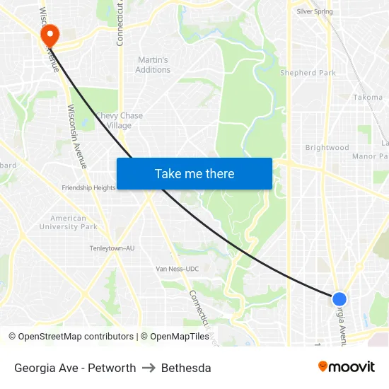 Georgia Ave - Petworth to Bethesda map