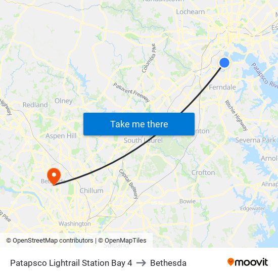 Patapsco Lightrail Station Bay 4 to Bethesda map