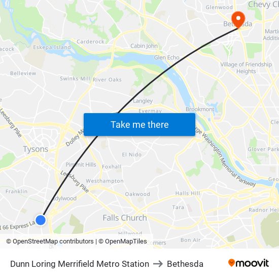 Dunn Loring Merrifield Metro Station to Bethesda map