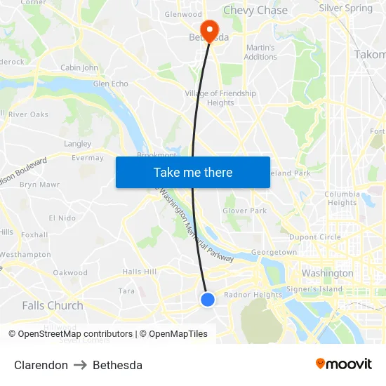 Clarendon to Bethesda map