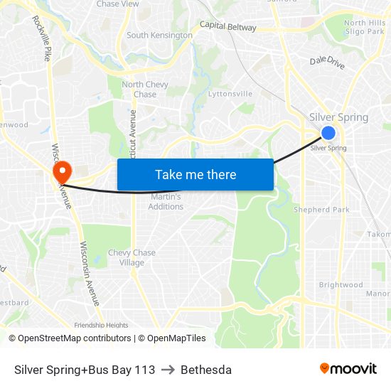 Silver Spring+Bay 113 to Bethesda map