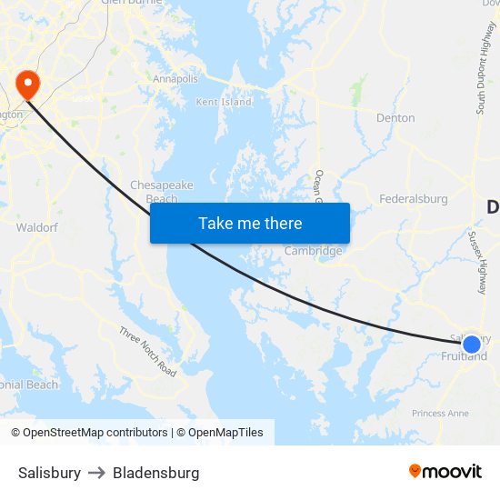 Salisbury to Bladensburg map
