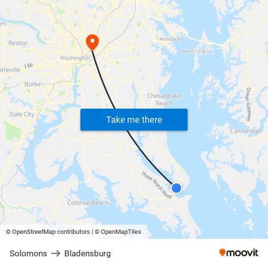 Solomons to Bladensburg map