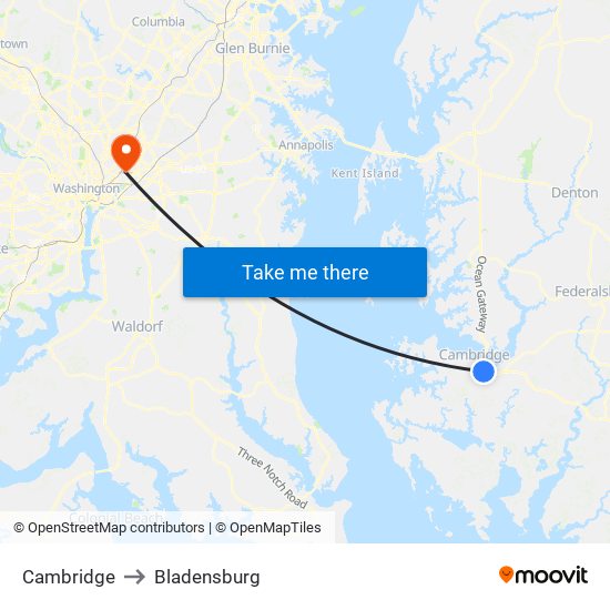 Cambridge to Bladensburg map