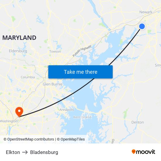 Elkton to Bladensburg map