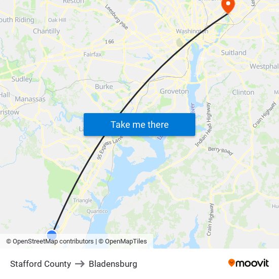 Stafford County to Bladensburg map