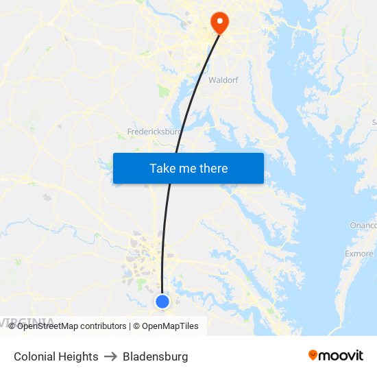 Colonial Heights to Bladensburg map