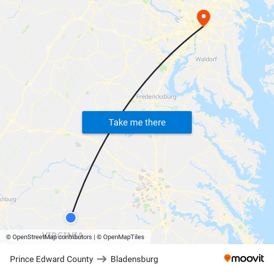 Prince Edward County to Bladensburg map