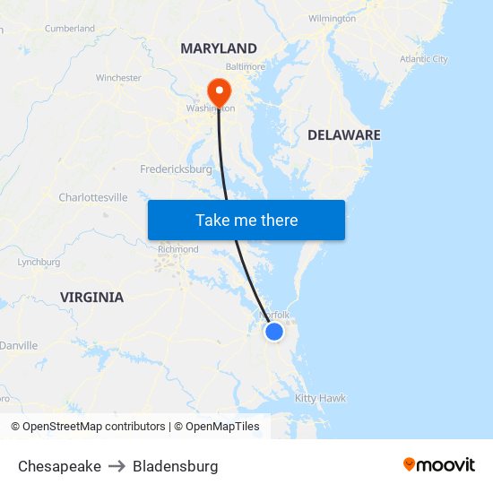 Chesapeake to Bladensburg map