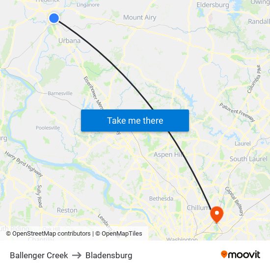 Ballenger Creek to Bladensburg map