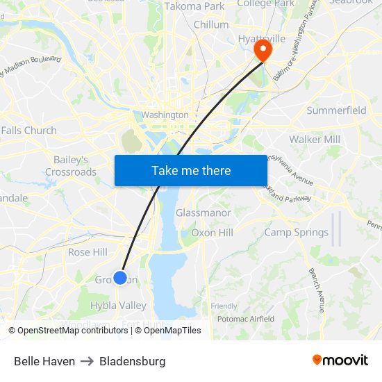 Belle Haven to Bladensburg map
