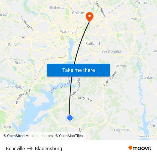 Bensville to Bladensburg map