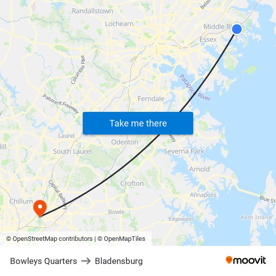 Bowleys Quarters to Bladensburg map