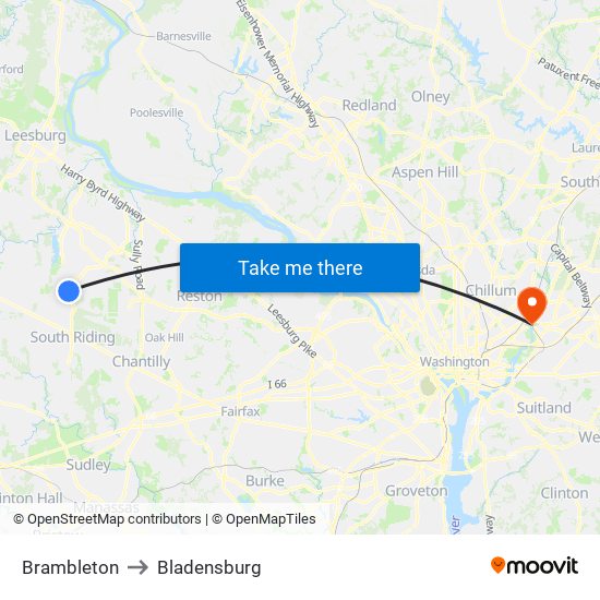 Brambleton to Bladensburg map