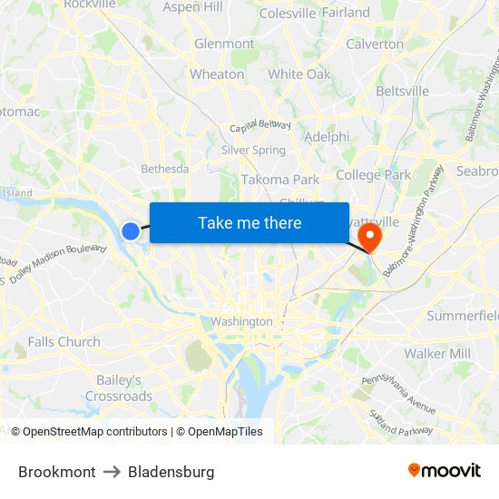 Brookmont to Bladensburg map