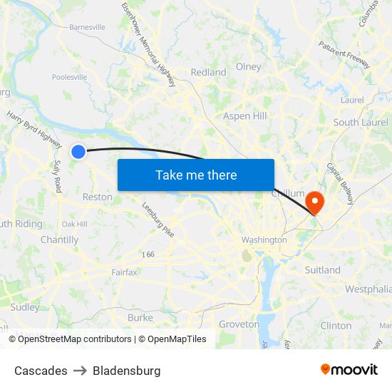 Cascades to Bladensburg map