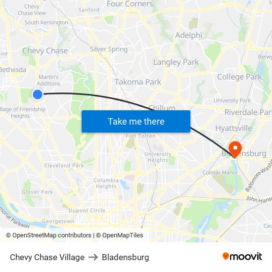 Chevy Chase Village to Bladensburg map