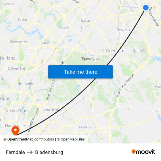 Ferndale to Bladensburg map