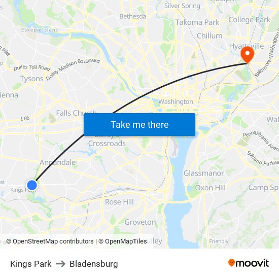 Kings Park to Bladensburg map