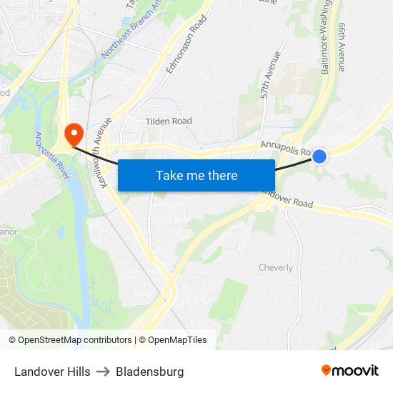 Landover Hills to Bladensburg map