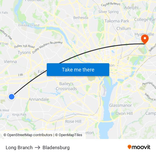Long Branch to Bladensburg map