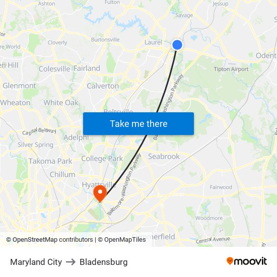 Maryland City to Bladensburg map