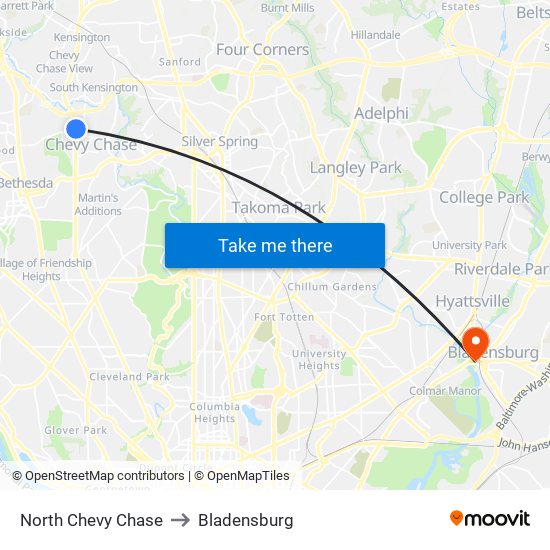 North Chevy Chase to Bladensburg map