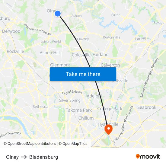 Olney to Bladensburg map