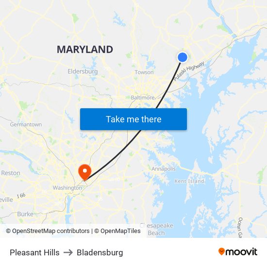 Pleasant Hills to Bladensburg map