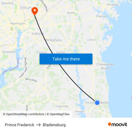 Prince Frederick to Bladensburg map