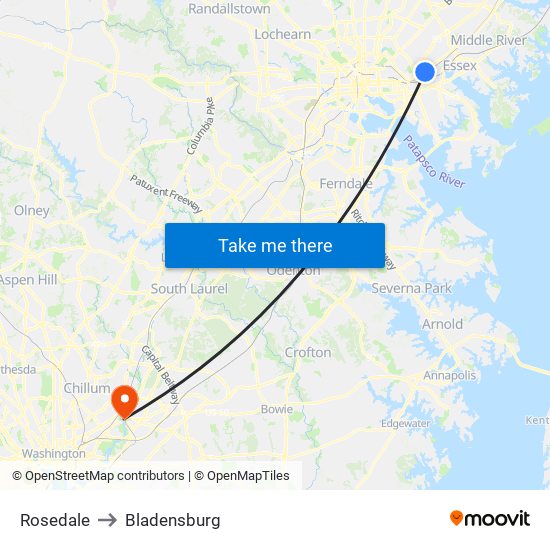 Rosedale to Bladensburg map